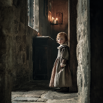 Mary Seymour, daughter of Queen Katherine Parr, shown as a young Tudor princess in a candlelit 16th-century palace, representing her disappearance from historical records.