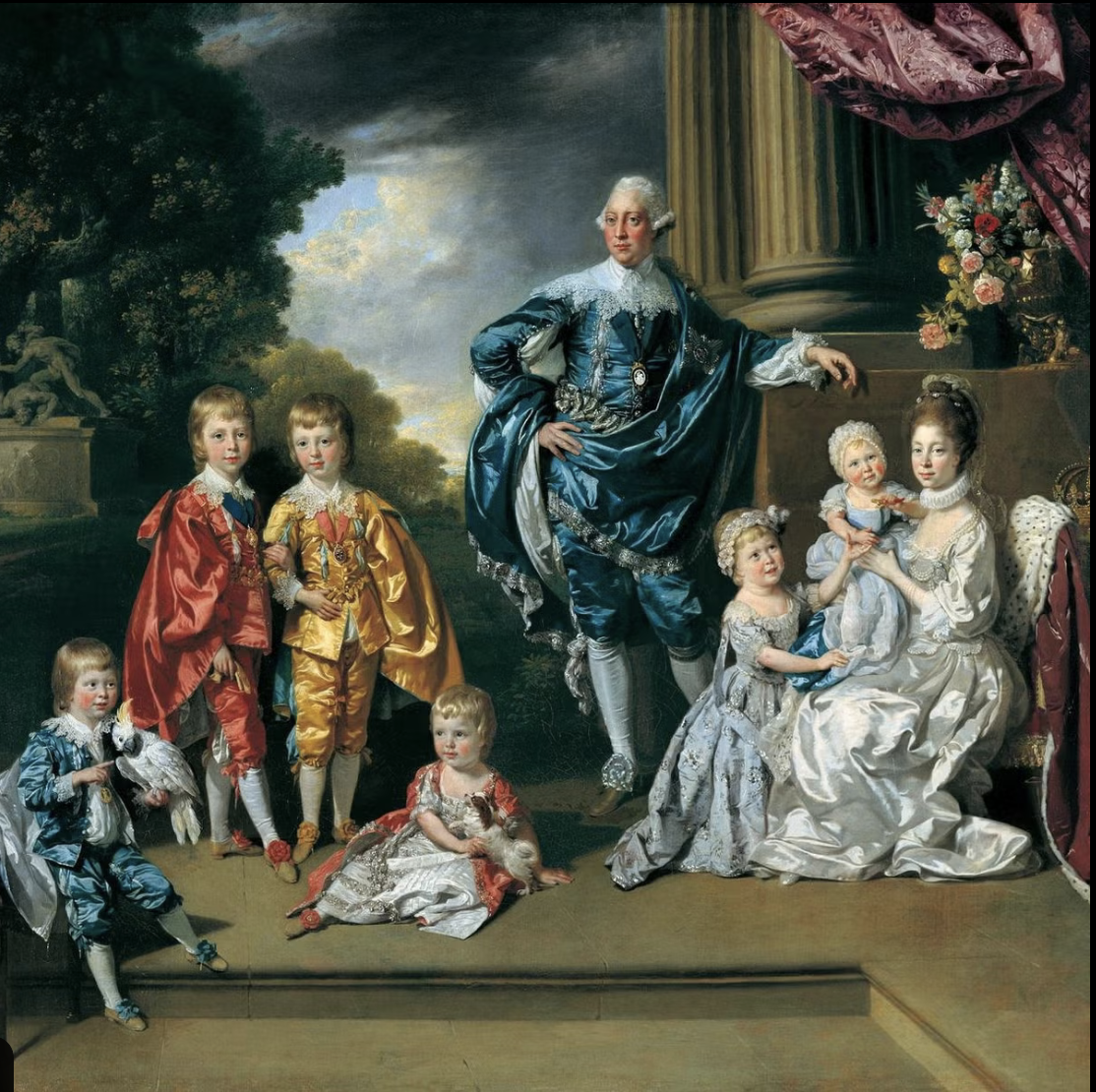Portrait-style images of Queen Charlotte of Mecklenburg-Strelitz and King George III o